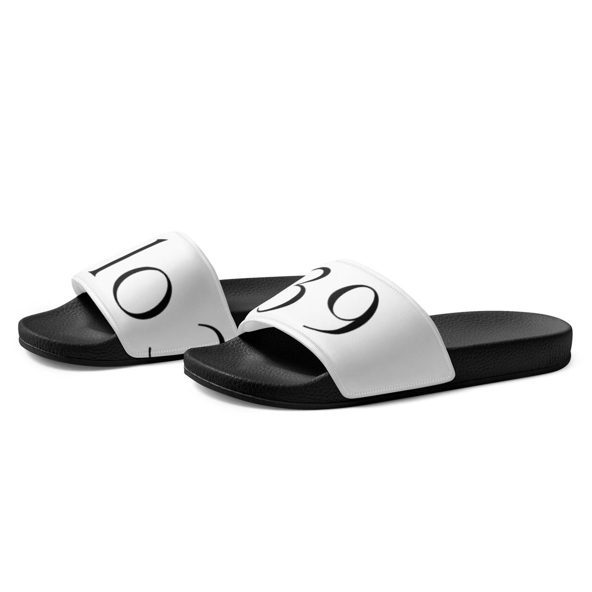 Flo 39 mens logo slides in white left side view