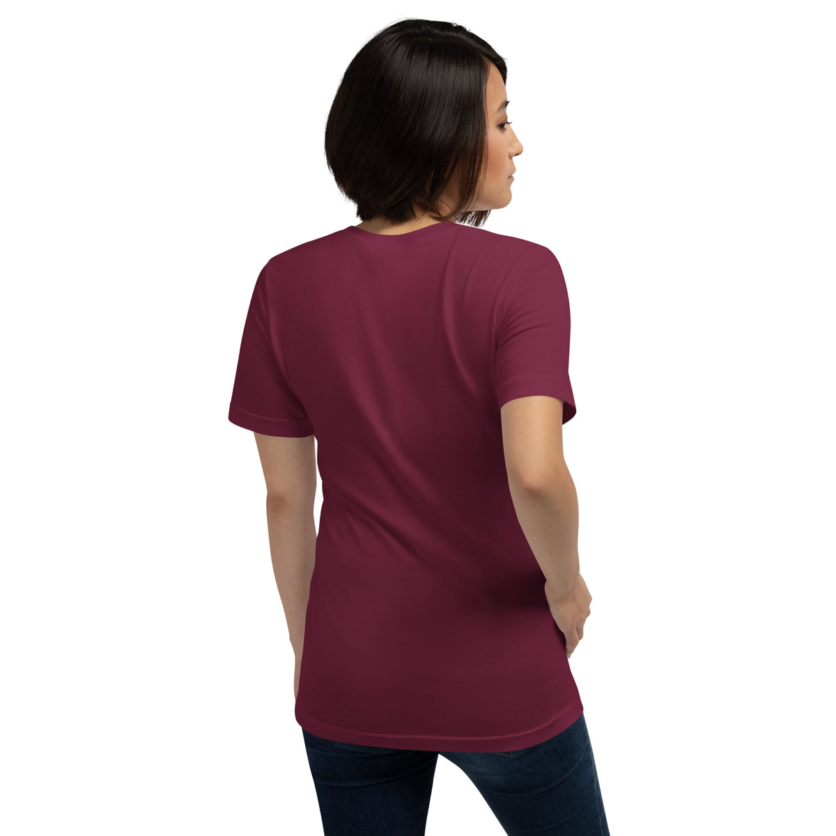 Flo 39 Cody Steer Skull unisex T-shirt in bordeaux model back view