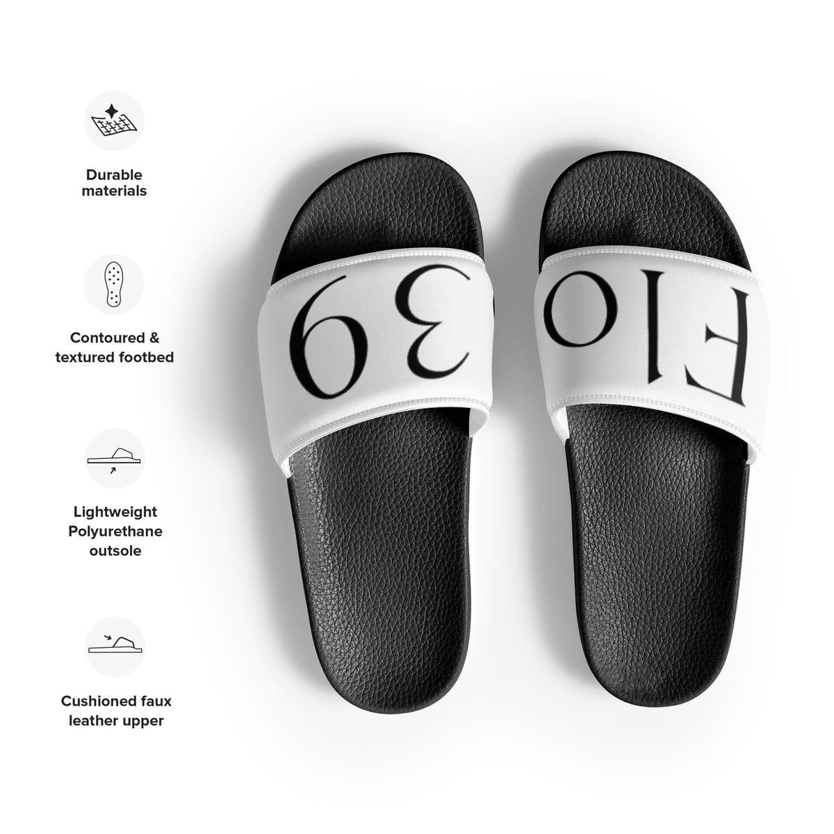 Flo 39 mens logo slides in white product specs