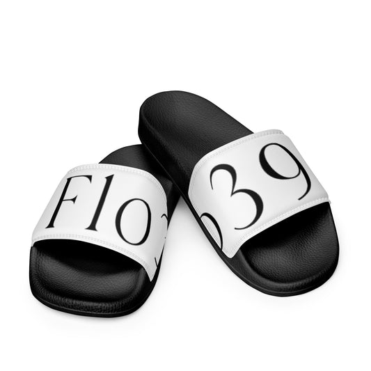 Flo 39 mens logo slides in white front view