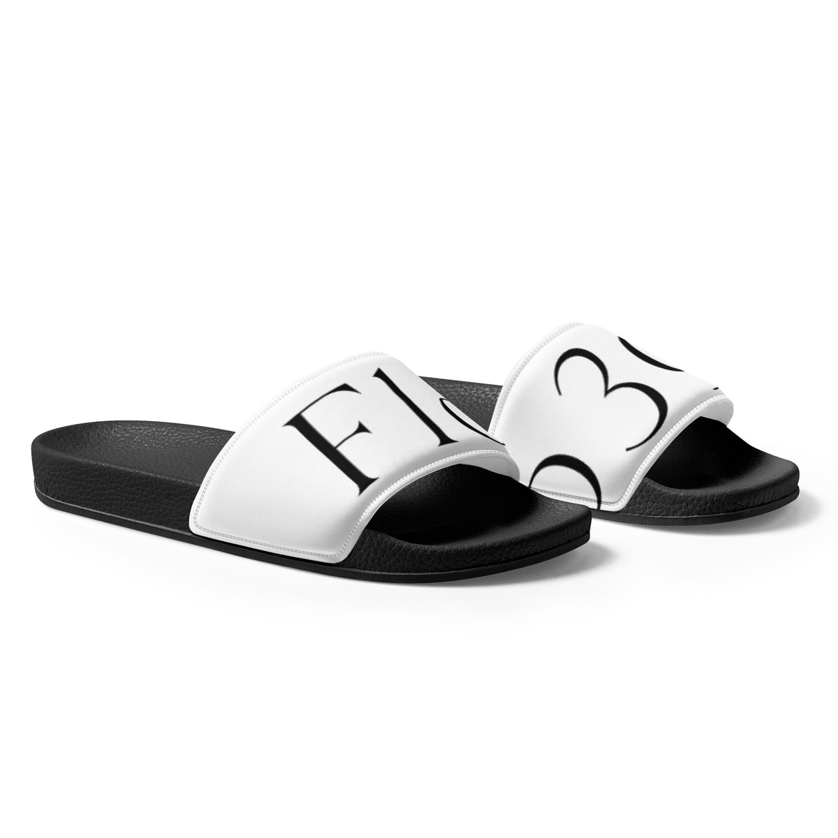 Flo 39 mens logo slides in white right side view