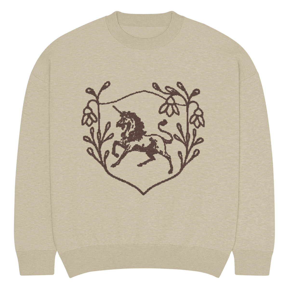 Flo 39 Florence Unicorn Crest sweater in bone and brown front view