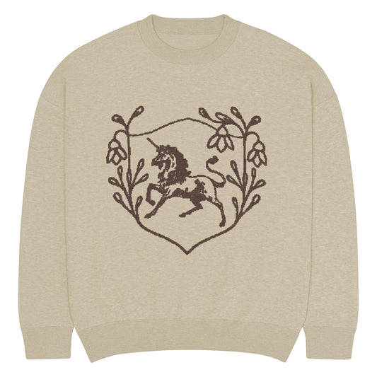 Flo 39 Florence Unicorn Crest sweater in bone and brown front view