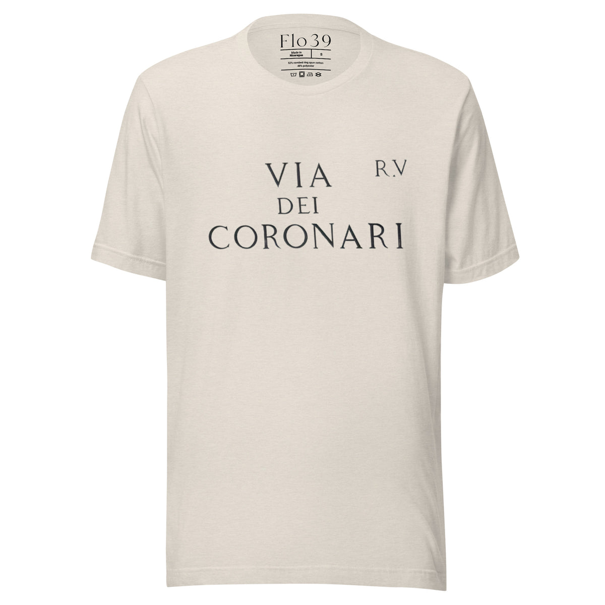 via-dei-coronari-unisex-t-shirt-front-view